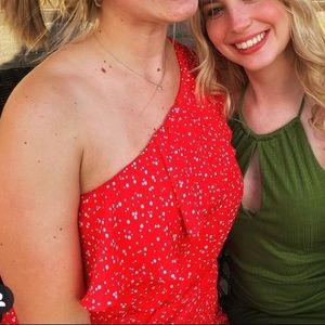 One sleeve red romper